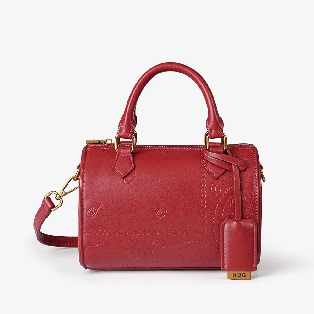 Mini Daily Red Wine Paisley Red Leather Satchel Handbag